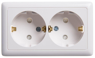 Розетка 2-м ОП Хит 16А защ. шторки с заземл. бел. SchE RA16-239-B