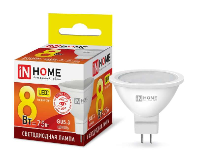 Лампа светодиодная LED-JCDR-VC 8Вт 230В GU5.3 3000К 600Лм IN HOME 4690612020327