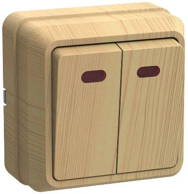 Выключатель 2-кл. ОП ОКТАВА 10А IP20 с индик. сосна ИЭК EVO21-K03-10-DC