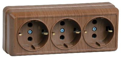 Розетка 3-м ОП Октава 16А РС23-3-ОД с заземл. дуб ИЭК ERO31-K04-16-DC