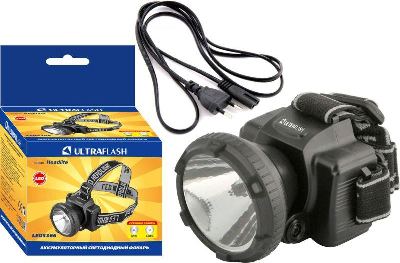 Фонарь налобный аккумуляторный LED 5366 (220В LED 2 режима; черн.) Ultraflash 11649