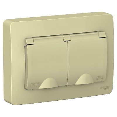 Розетка 2-м СП BLANCA 16А 250В с защ. крышкой защ. шторки с заземл. IP44 беж. SchE BLNRS441127