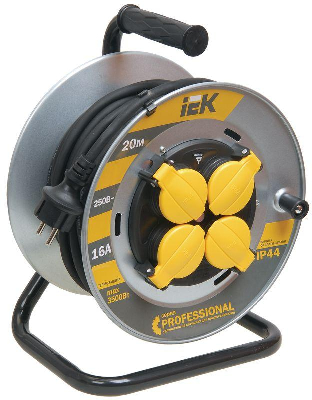 Удлинитель на мет. катушке 4х20м с заземл. 16А IP44 УК20 "Professional" с термозащ. КГ 3х1.5 ИЭК WKP16-16-04-20-44