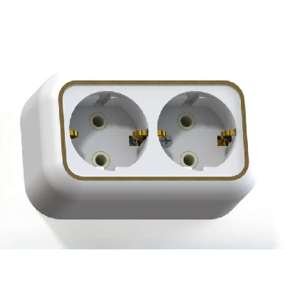 Розетка 2-м ОП Валентина РА16-826 с заземл. бел./зол. Кунцево 5419