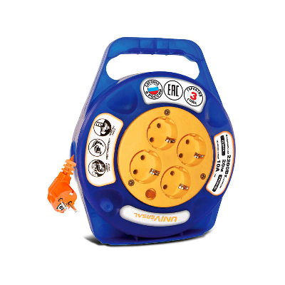 Удлинитель 4х20м с заземл. 10А IP20 У10-015 термо ПВС 3х0.75 в закрытом корпусе защ. шторки UNIVersal 1672