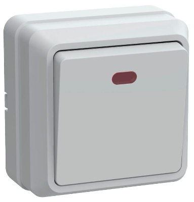Выключатель 1-кл. ОП ОКТАВА с инд. 10А IP20 ВС20-1-1-ОБ бел. ИЭК EVO11-K01-10-DC