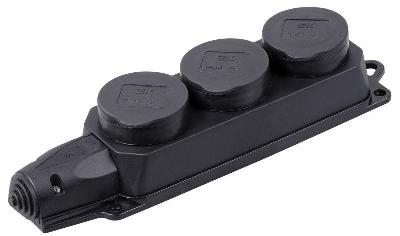 Розетка (колодка) 3-м Омега РБ33-1-0м с защ. крышкой IP44 каучук ИЭК PKR61-016-2-K02