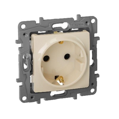 Механизм розетки 1-м СП Etika 2К+З 16А защ. шторки с заземл. винт. зажимы сл. кость. Leg 672322